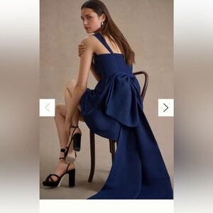 SACHIN & BABI BLAINE TAFFETA SQUARE-NECK BOW TRAIN MINI‎ DRESS navy 10 NWT